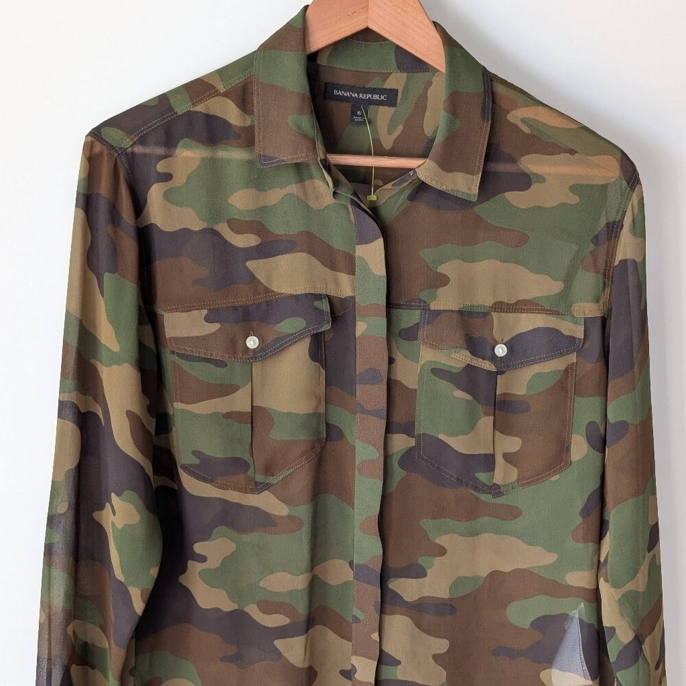 Banana Republic Camo Utility Shirt | Sheer Button-Down Blouse S